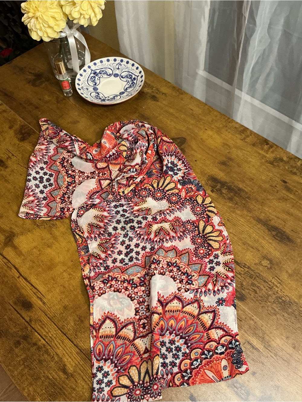 Vibrant Paisley Boho Infinity Scarf - Coral, Pink, Yellow